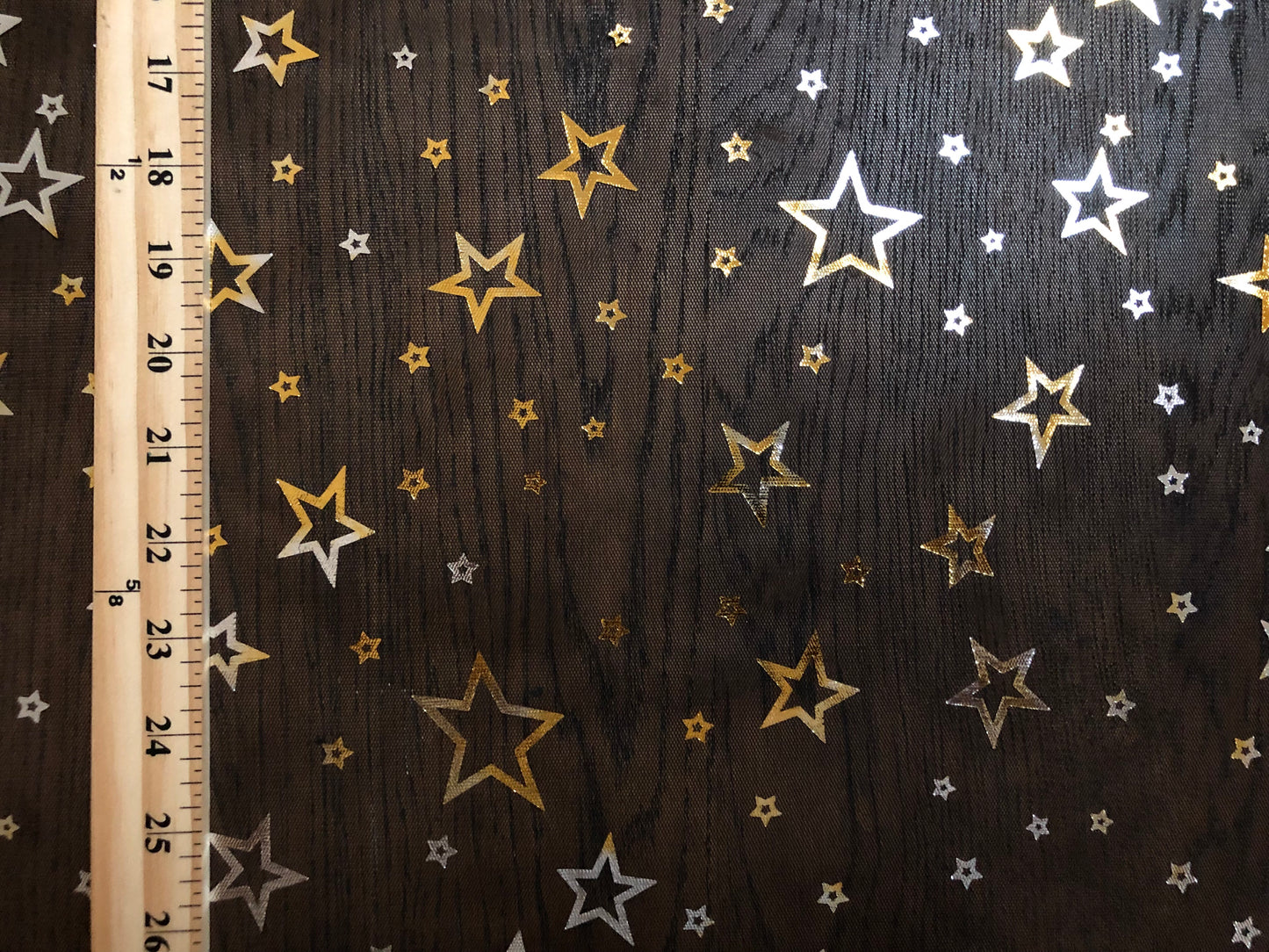 Gold Silver Metallic Stars on Mesh Print Fabric