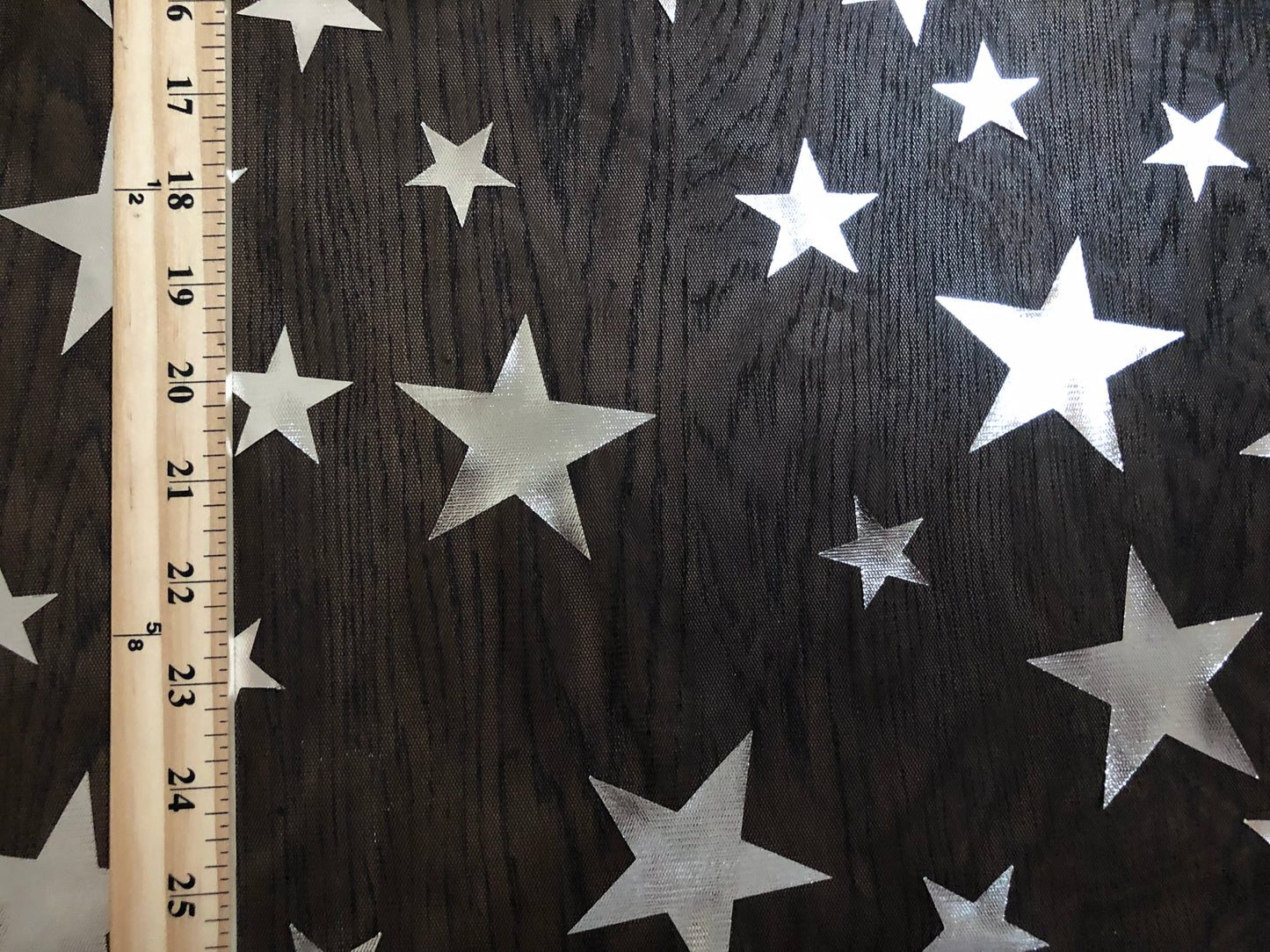 Silver 3" Metallic Stars on Mesh Print Fabric