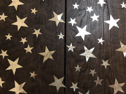 Gold 3" Metallic Stars on Mesh Print Fabric