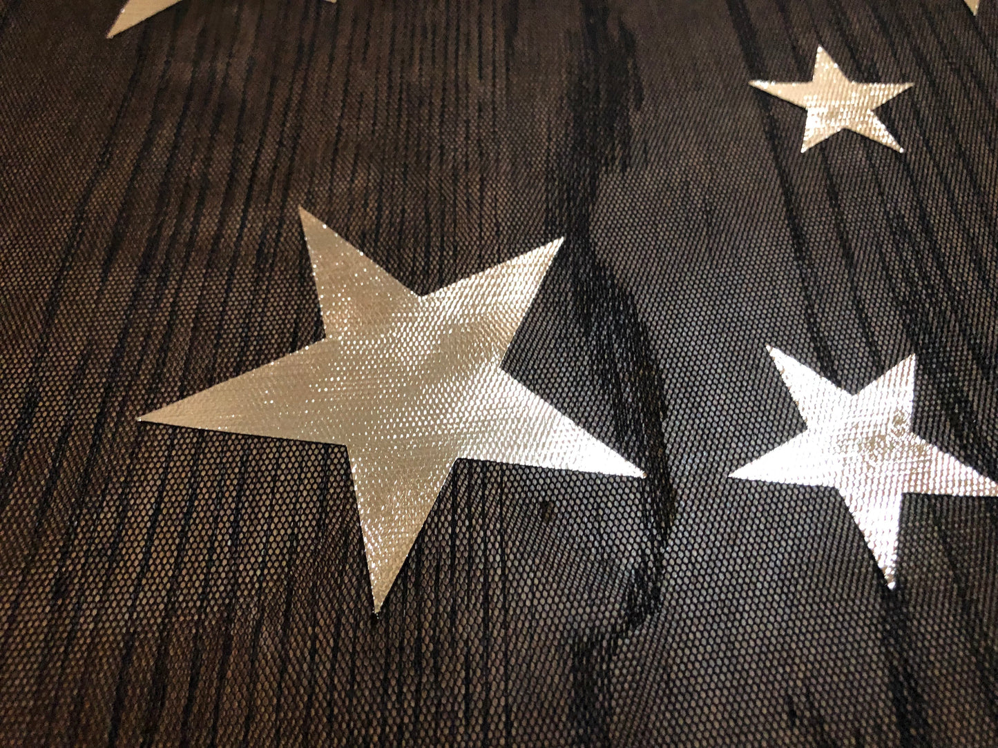 Gold 3" Metallic Stars on Mesh Print Fabric