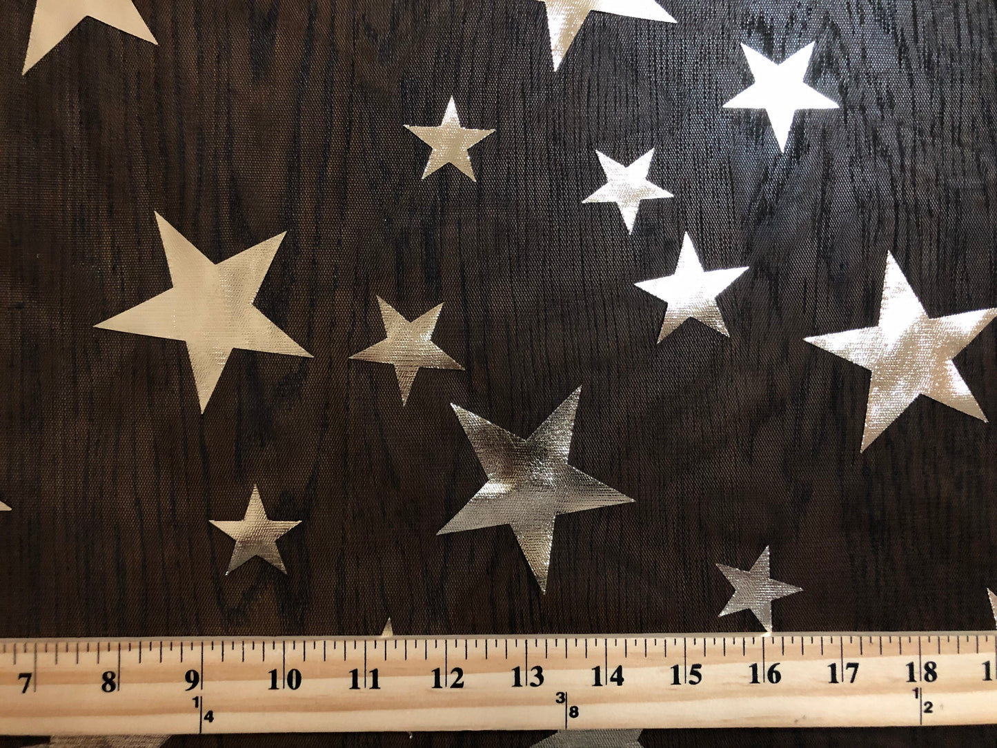 Gold 3" Metallic Stars on Mesh Print Fabric