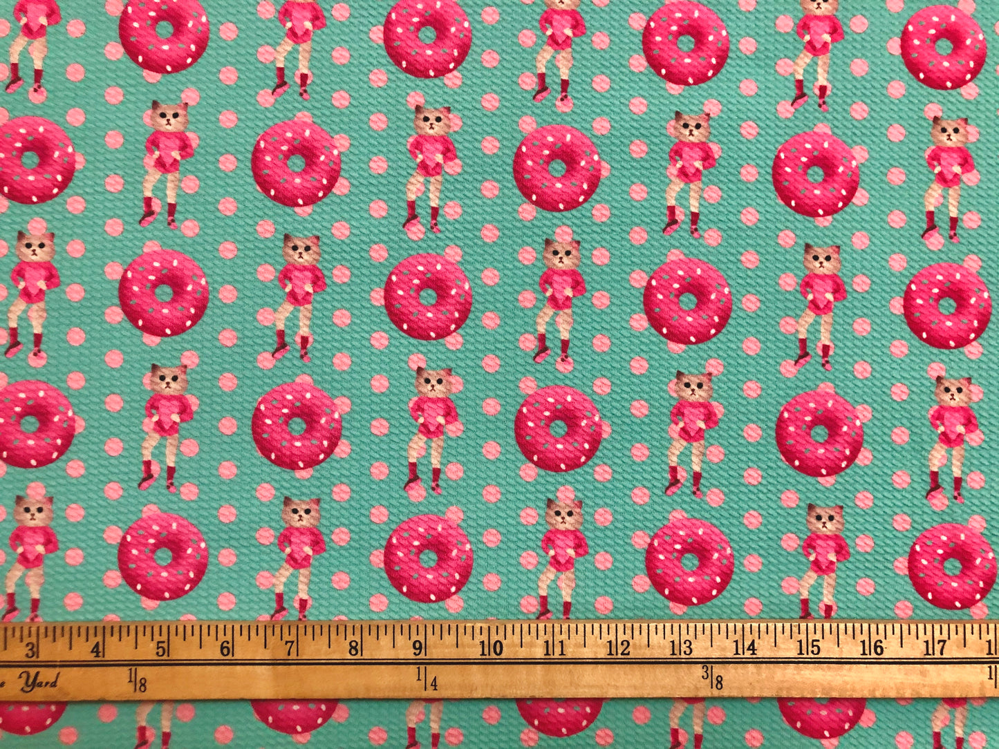 Bullet Knit Printed Fabric-Mint Fuchsia Donut Polka Dots-BPR176-Sold by the Yard-Bulk Available
