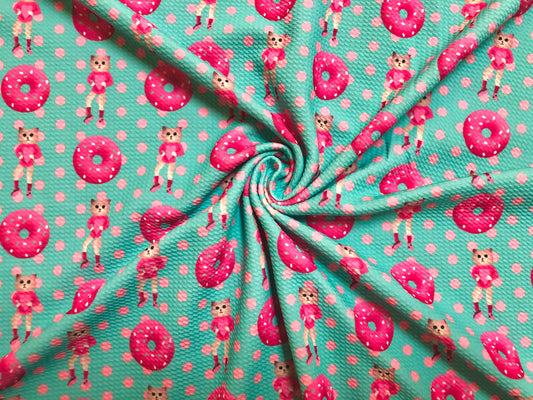 Bullet Knit Printed Fabric-Mint Fuchsia Donut Polka Dots-BPR176-Sold by the Yard-Bulk Available