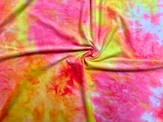 DTY Brushed Fabric-Yellow Pink Orange Tie Dye-DTYBTD019-Sold by the Yard-Jersey Fabric