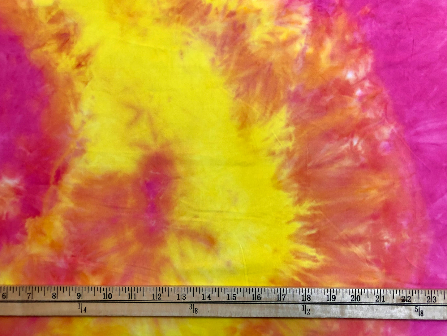 DTY Brushed Knit Fabric – Neon Sunset Tie Dye – Yellow, Pink & Orange – 4-Way Stretch, 58" Wide, 180 GSM – Sold by the Yard (DTYBTD017)