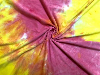 DTY Brushed Knit Fabric – Neon Sunset Tie Dye – Yellow, Pink & Orange – 4-Way Stretch, 58" Wide, 180 GSM – Sold by the Yard (DTYBTD017)