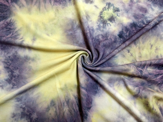 Bullet Knit Printed Fabric-Yellow Purple Tie Dye-BTDPR016-Sold by the Yard