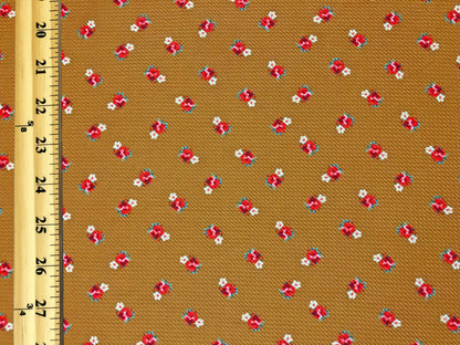 Bullet Knit Printed Fabric-Mustard Red Roses-BPR262-Sold by the Yard
