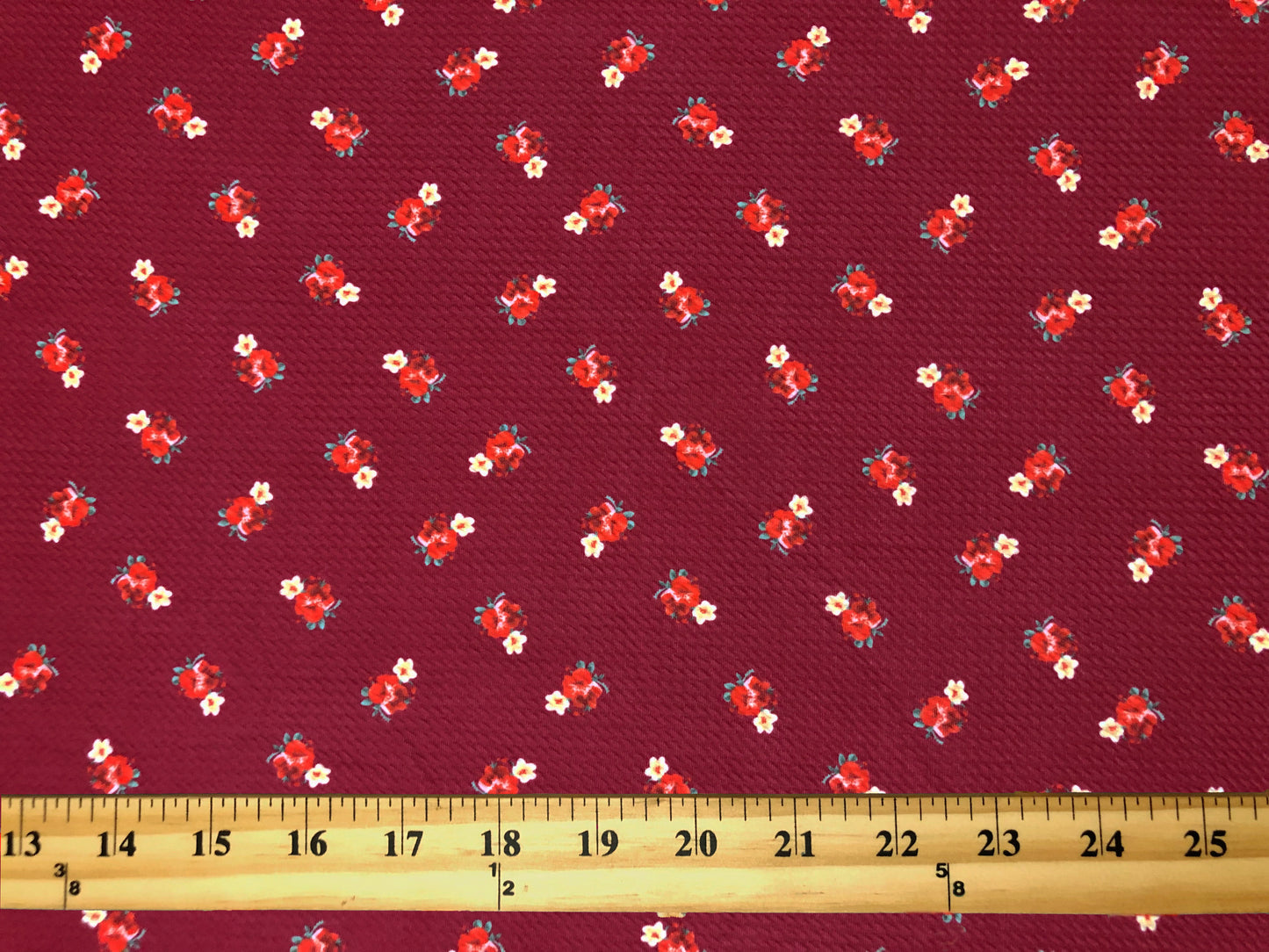 Bullet Knit Printed Fabric-Burgundy Red Roses-BPR258-Sold by the Yard