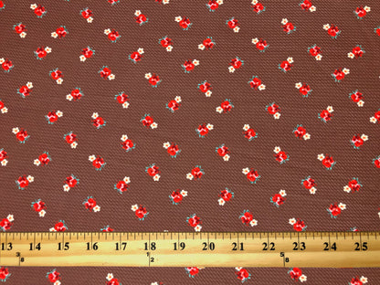 Bullet Knit Printed Fabric-Tobacco Brown Red Roses-BPR265-Sold by the Yard