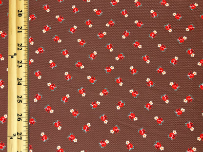 Bullet Knit Printed Fabric-Tobacco Brown Red Roses-BPR265-Sold by the Yard