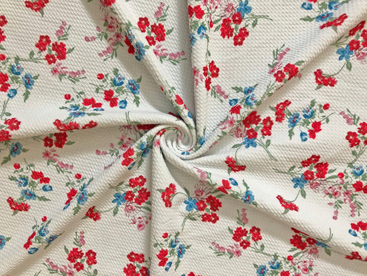 Bullet Knit Printed Fabric-Ivory Red Flowers-BPR270-Sold by the Yard