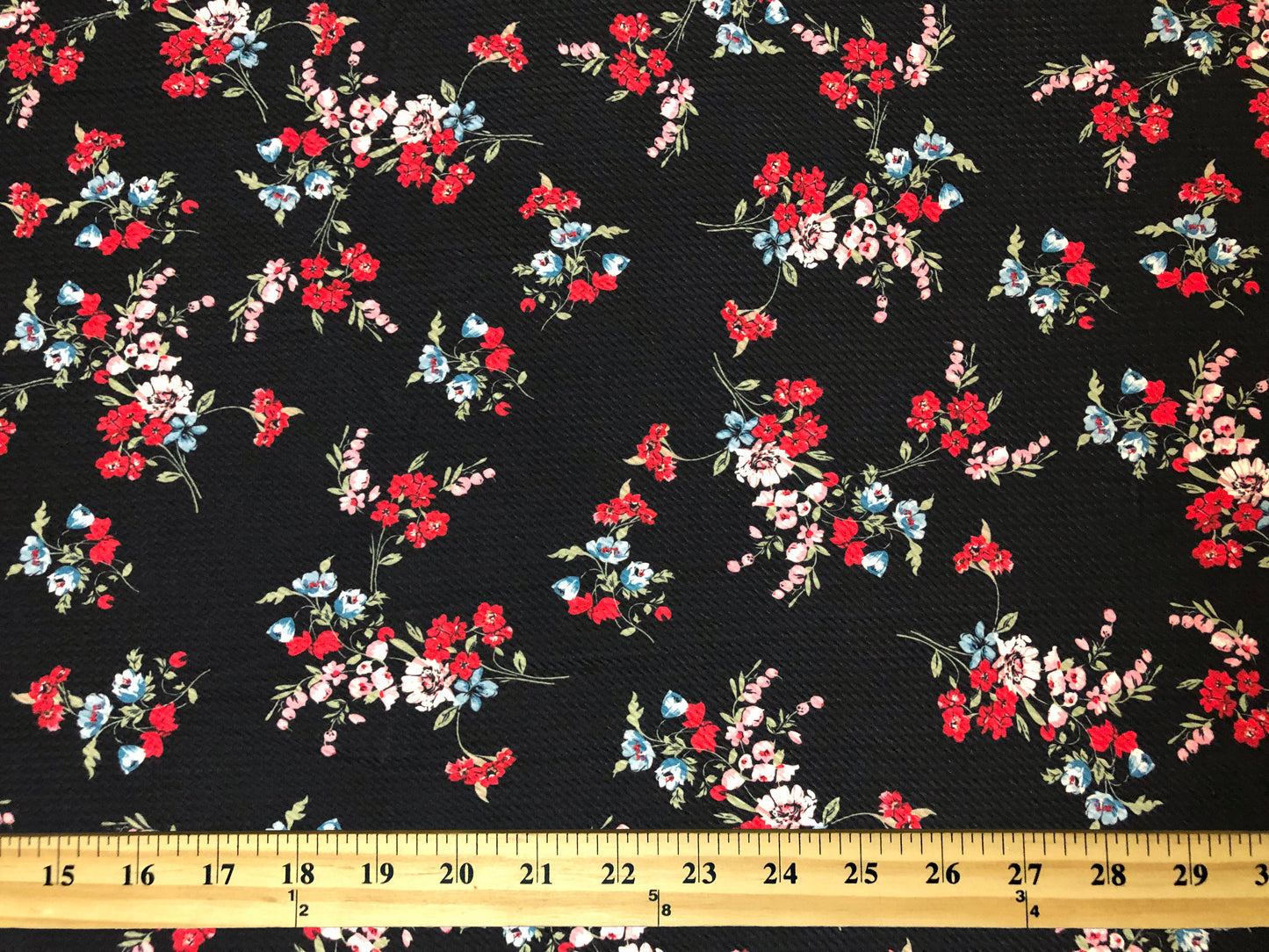 Bullet Knit Printed Fabric-Black Red Flowers-BPR269-Sold by the Yard