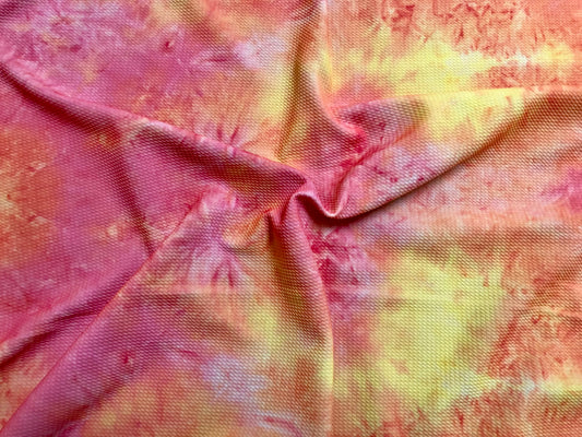 Bullet Knit Printed Fabric-Pink Yellow Tie Dye-BTDPR020-Sold by the Yard