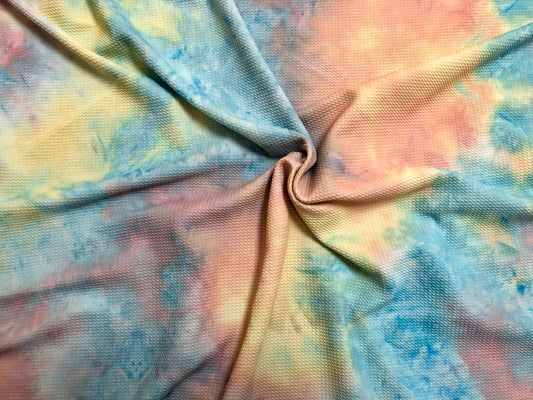 Bullet Knit Printed Fabric-Blue Yellow Pink Tie Dye-BTDPR021-Sold by the Yard