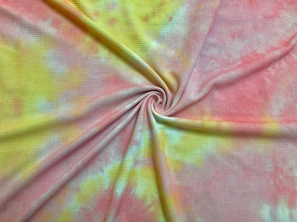 Bullet Knit Printed Fabric-Pink Yellow Tie Dye-BTDPR024-Sold by the Yard