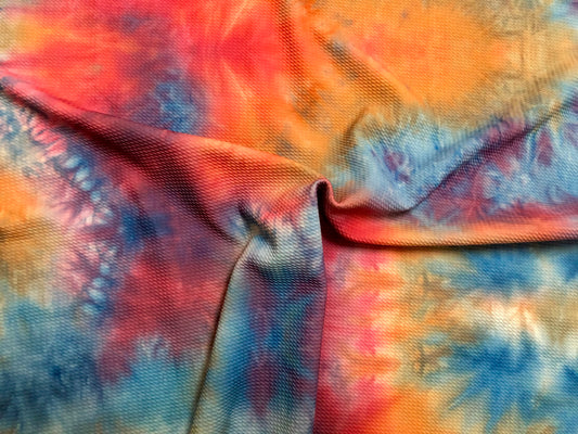 Bullet Knit Printed Fabric-Red Blue Orange Tie Dye-BTDPR026-Sold by the Yard