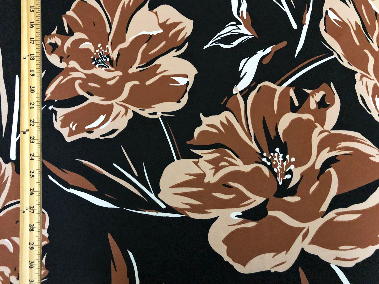 Black Brown Taupe White Flowers Liverpool Print Fabric