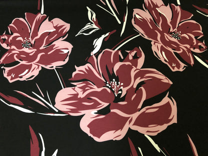 Black Mauve Lavender White Flowers Liverpool Print Fabric