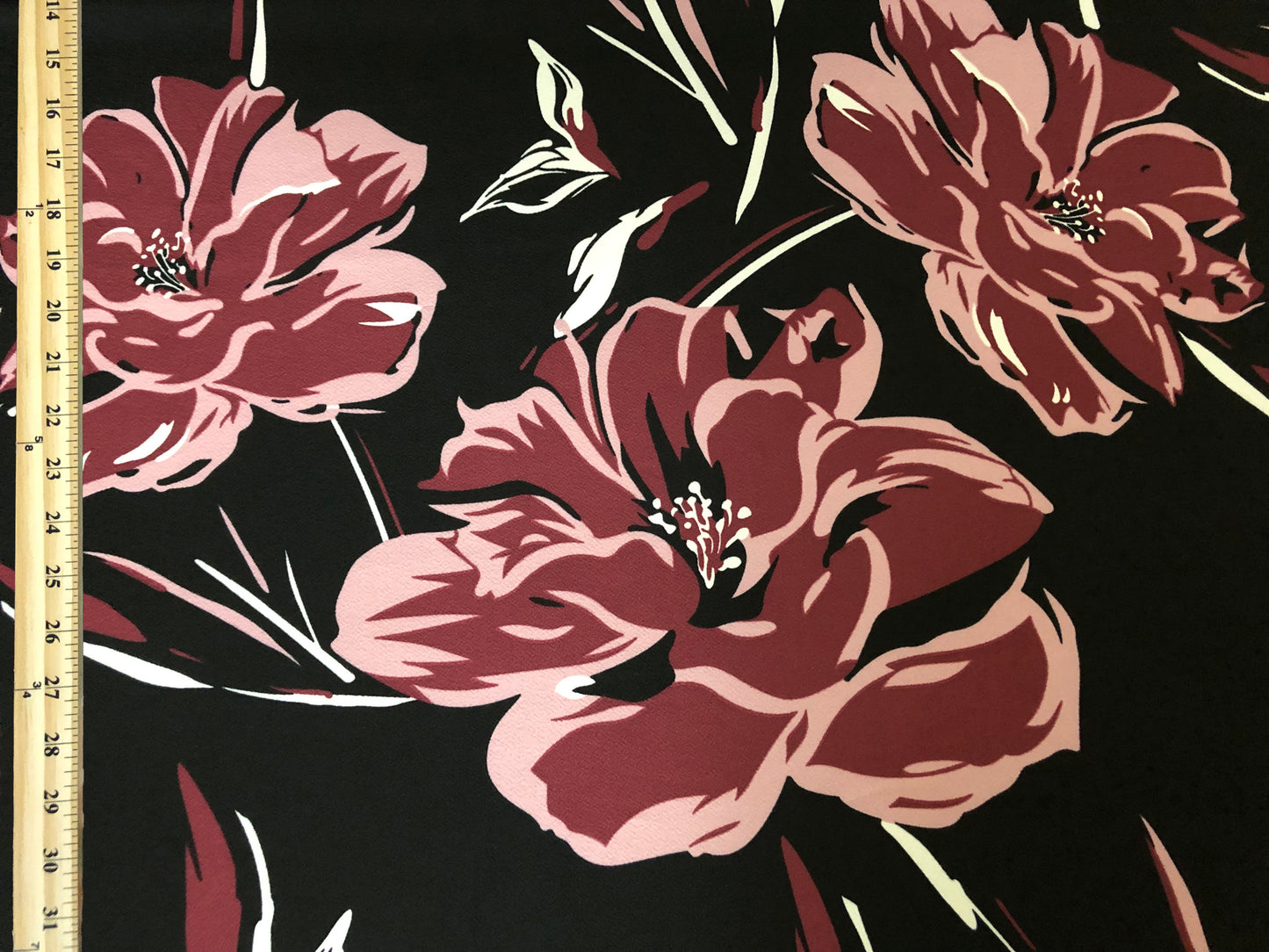 Black Mauve Lavender White Flowers Liverpool Print Fabric