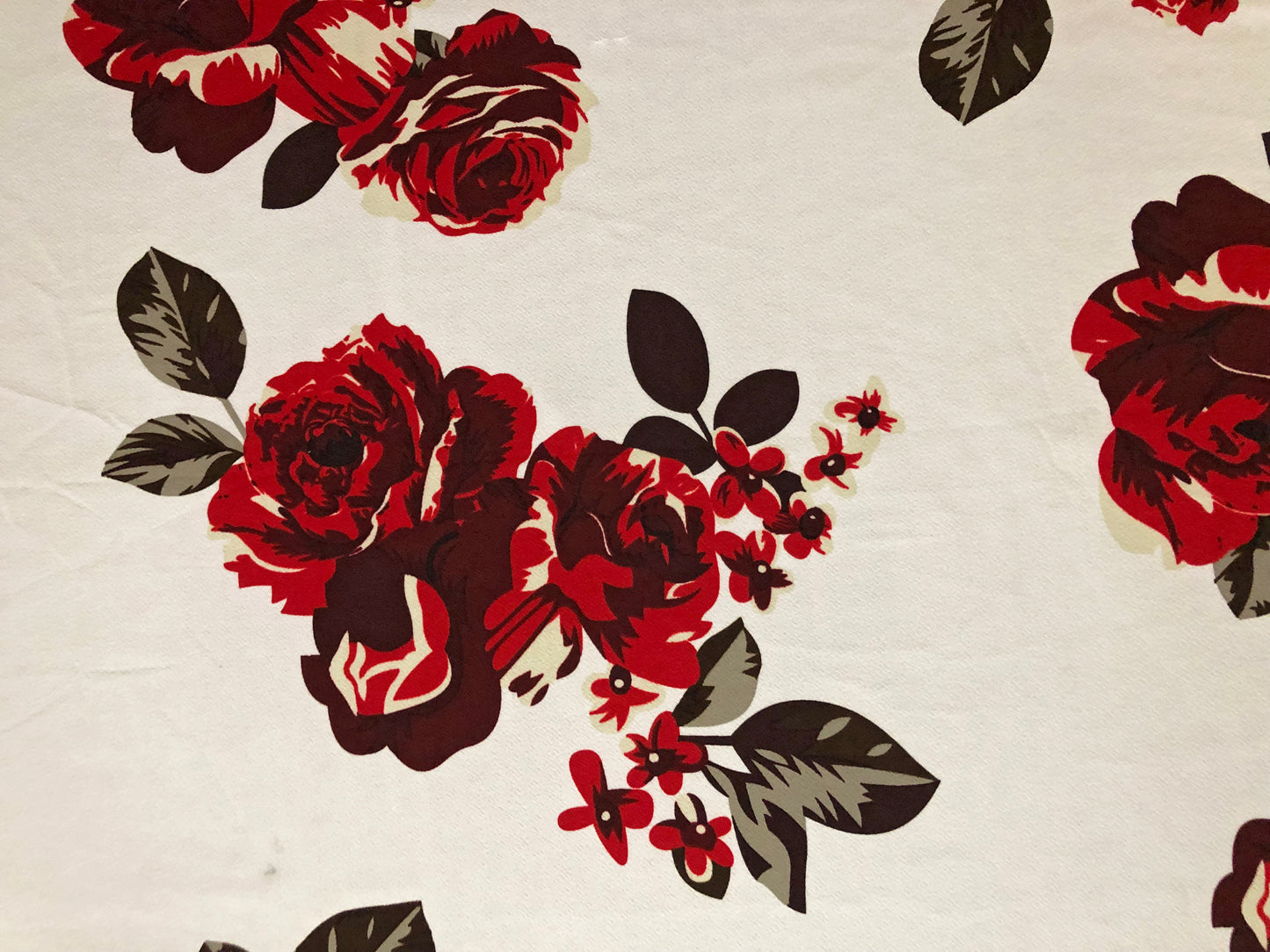 Ivory Red Maroon Brown Roses Liverpool Print Fabric