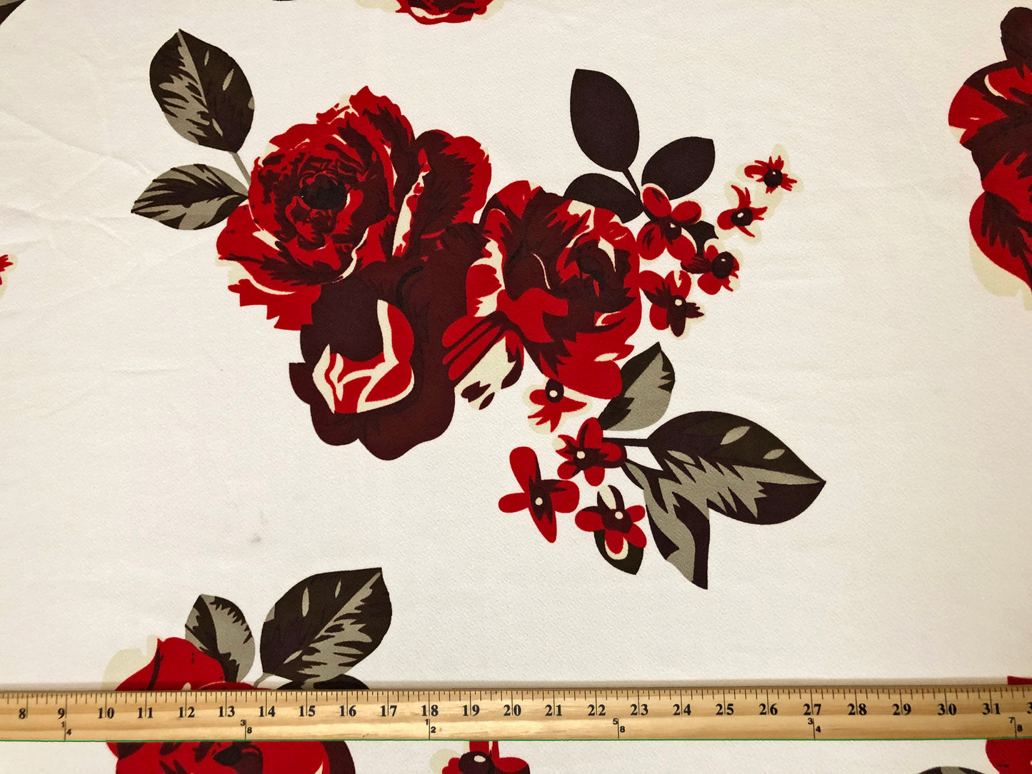 Ivory Red Maroon Brown Roses Liverpool Print Fabric