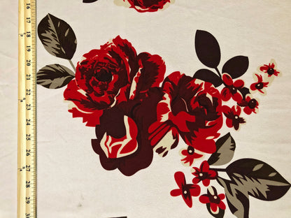 Ivory Red Maroon Brown Roses Liverpool Print Fabric