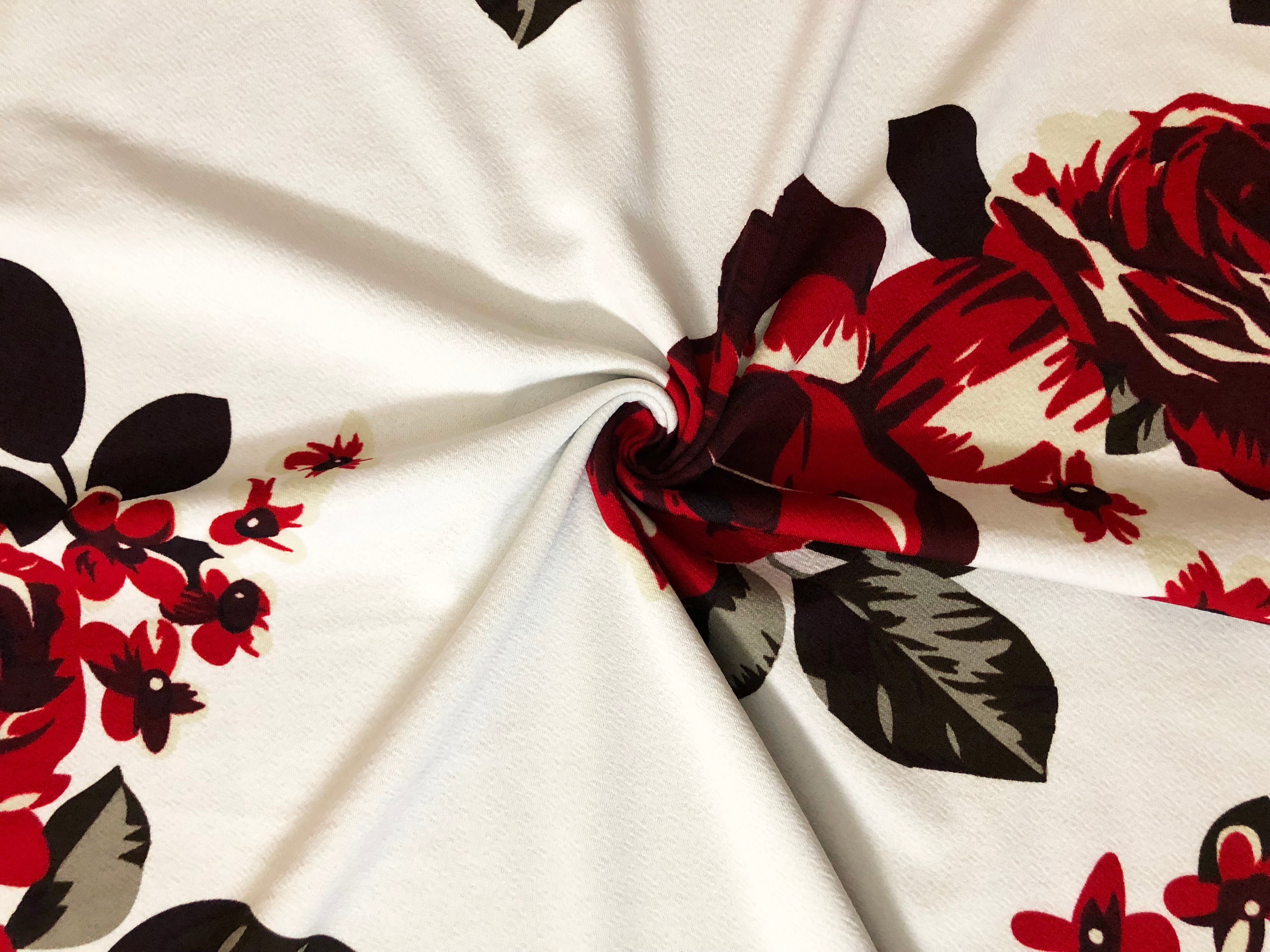 Ivo Cb Roses Liverpool Knit – Red/Burgundy/Olive Vintage Rose Cluster Floral on Ivo ...