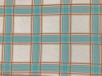 Ivory Blue Green Gold Rust Plaid Rayon Spandex Rib 2X1 Print Fabric