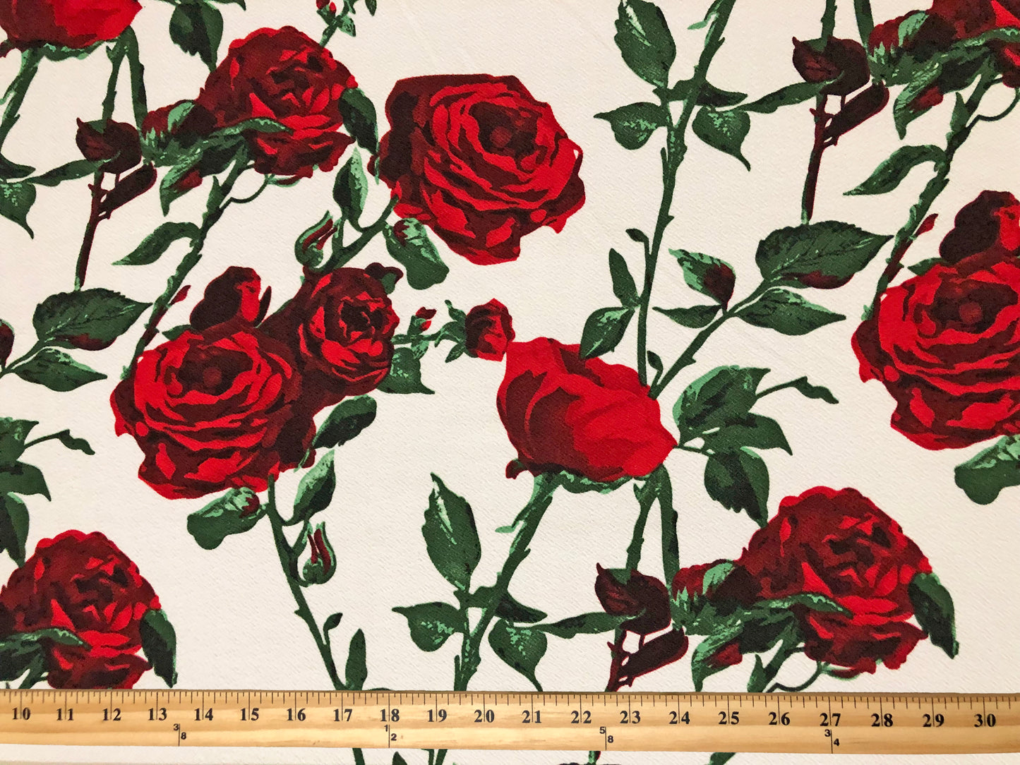 Ivory Red Maroon Shadowed Roses Liverpool Print Fabric