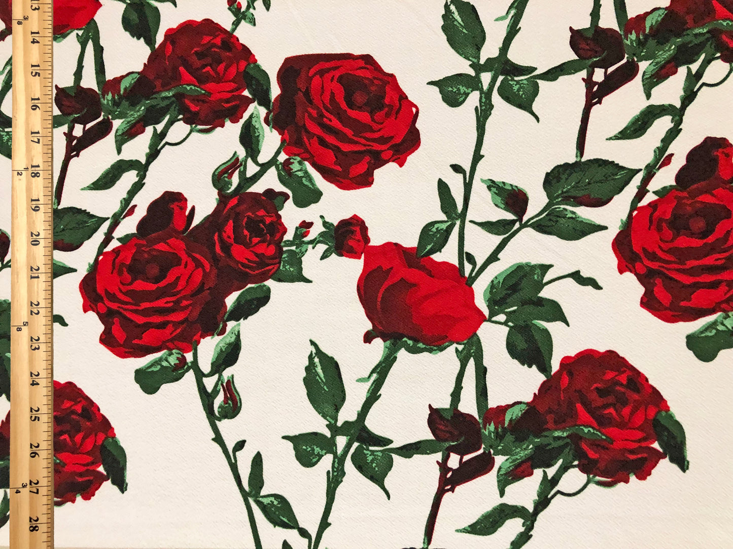 Ivory Red Maroon Shadowed Roses Liverpool Print Fabric