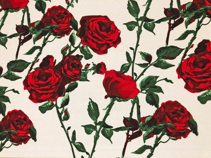 Ivory Red Maroon Shadowed Roses Liverpool Print Fabric