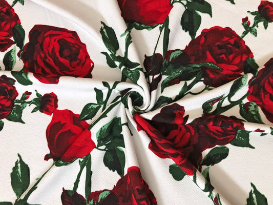 Ivory Red Maroon Shadowed Roses Liverpool Print Fabric