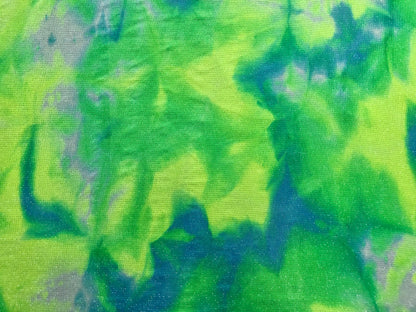 Neon Green Blue White Glitter Acetate Slinky Tie Dye Print Fabric