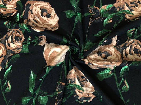 Black Taupe Beige Shadowed Roses Liverpool Print Fabric