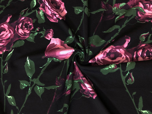 Black Purple Mauve Shadowed Roses Liverpool Print Fabric