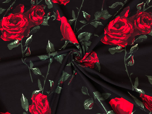 Black Red Maroon Shadowed Roses Liverpool Print Fabric