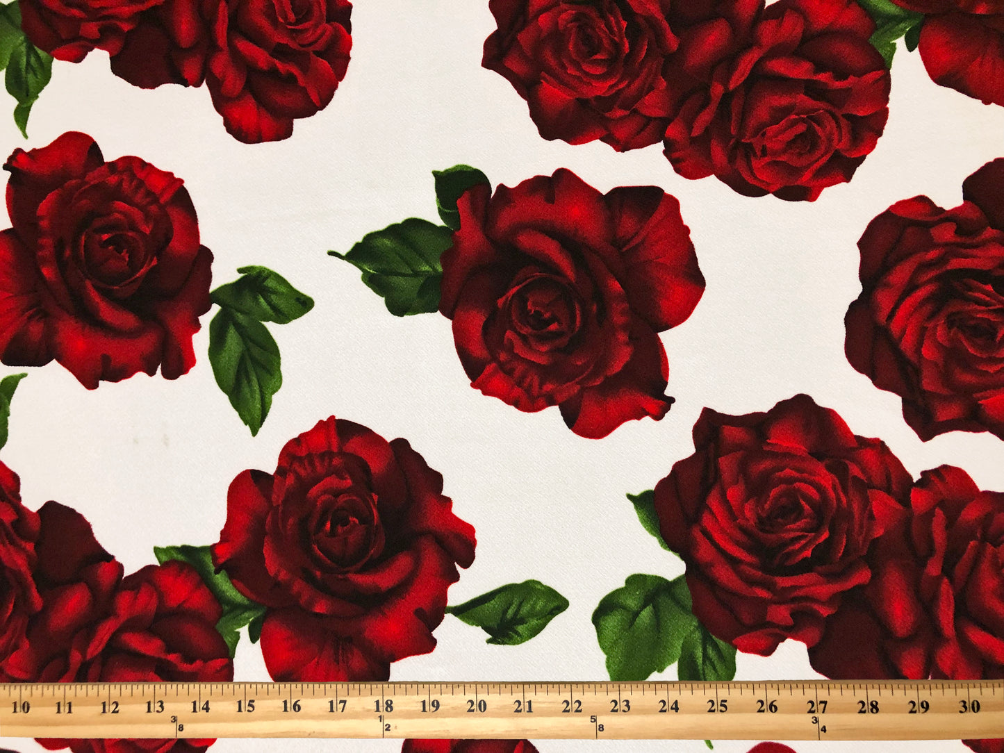 Ivory Red Maroon Roses Liverpool Print Fabric