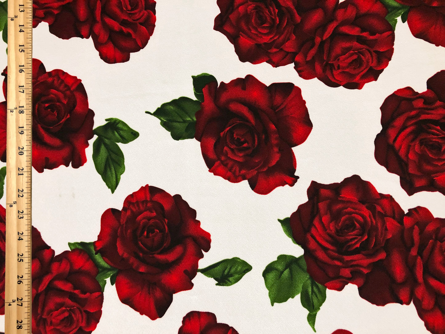 Ivory Red Maroon Roses Liverpool Print Fabric