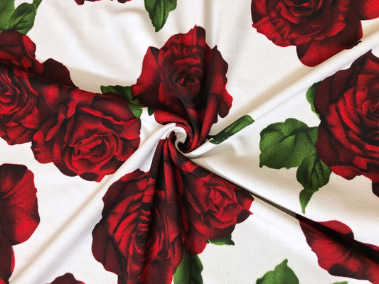 Ivory Red Maroon Roses Liverpool Print Fabric