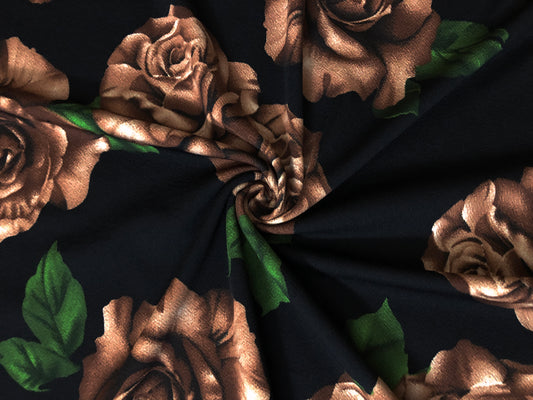 Black Brown Taupe Roses Liverpool Print Fabric