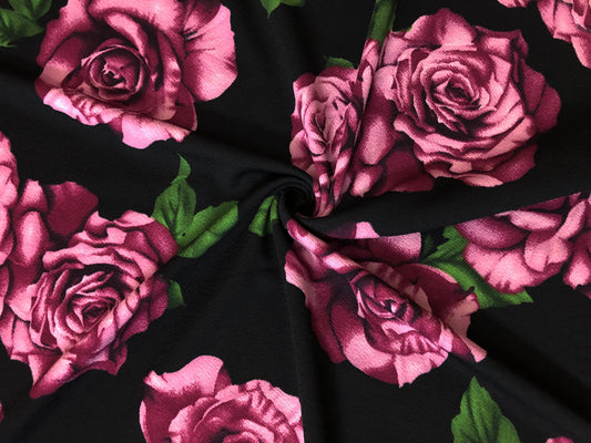 Black Mauve Lavender Roses Liverpool Print Fabric
