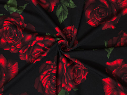 Black Red Maroon Roses Liverpool Print Fabric