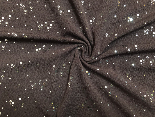 Chocolate Brown with Silver Sequins Fokuro Liverpool Fabric