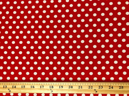 Liverpool Printed Fabric| Red White 3/8" Polka Dots|LPPR325|Sold by the Yard| Apparel Fabric