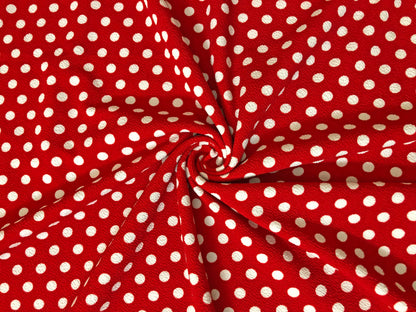 Liverpool Printed Fabric| Red White 3/8" Polka Dots|LPPR325|Sold by the Yard| Apparel Fabric