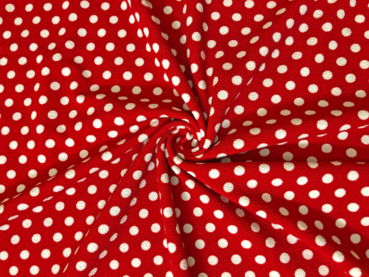 Liverpool Printed Fabric| Red White 3/8" Polka Dots|LPPR325|Sold by the Yard| Apparel Fabric