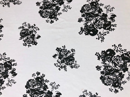 Ivory Black Roses DTY Double Brushed Jersey Print Fabric