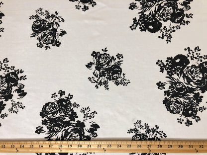 Ivory Black Roses DTY Double Brushed Jersey Print Fabric