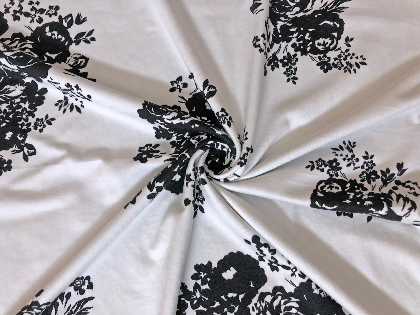 Ivory Black Roses DTY Double Brushed Jersey Print Fabric